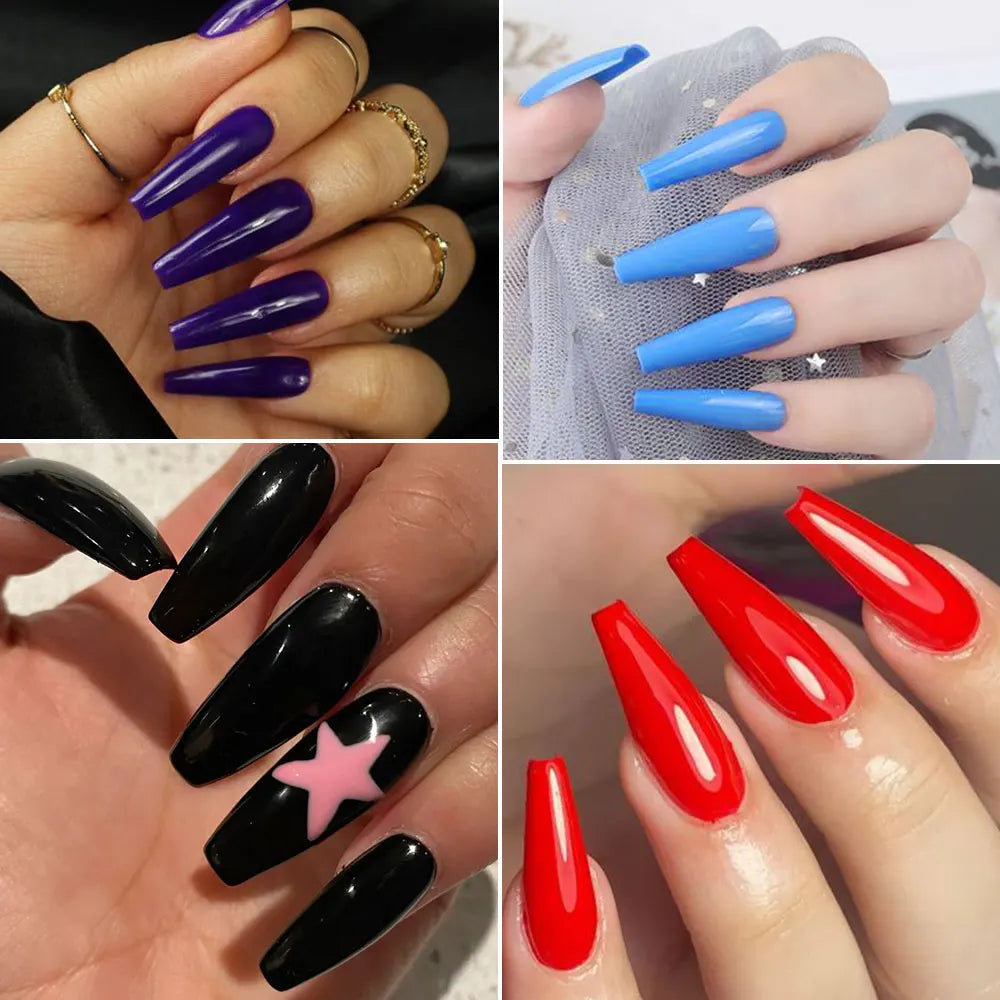 576pcs/box Colorful Long Coffin Fake Nails Glossy Soft Gel French Nail Tips Simple Press On Nail 24Grid Huge Capacity False Nail
