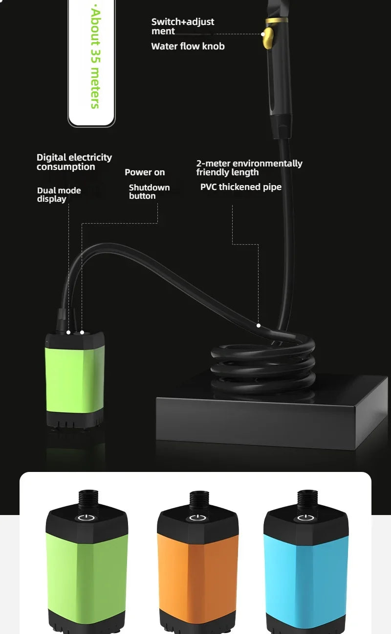 Portable Outdoor Rechargeable Electric Shower Pump USB Powered Waterproof for Outdoor Camping Beach Hiking Pet Bath Car Wash