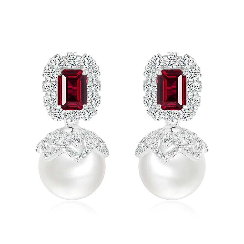 WUIHA 925 Sterling Silver Sapphire Emerald Ruby Pearls High Carbon Diamonds Wedding Engagement Drop Dangle Earrings Fine Jewelry