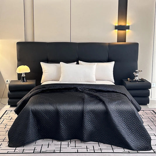 1Pcs Satin Quilted Bedspread, Black Twin Full Queen King Size Ice Silk Mattress Cover, Bed Cover, Coverlet, Bed Sheets