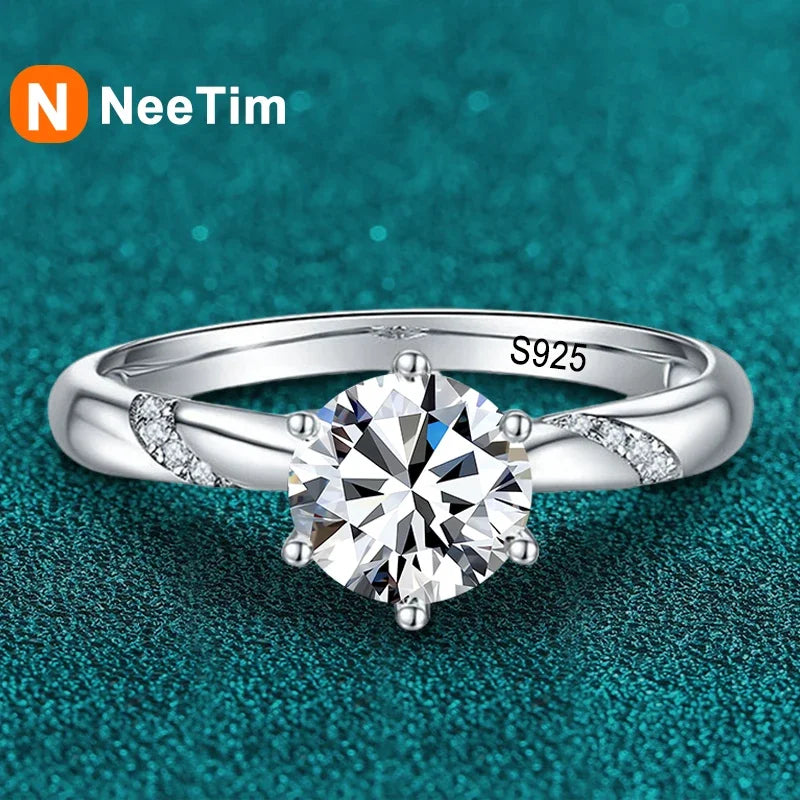 NeeTim 1ct - 3ct Moissanite Ring 925 Sterling Silver with Gold Plated Diamond Engagement Wedding Band Fine Jewelry For Women