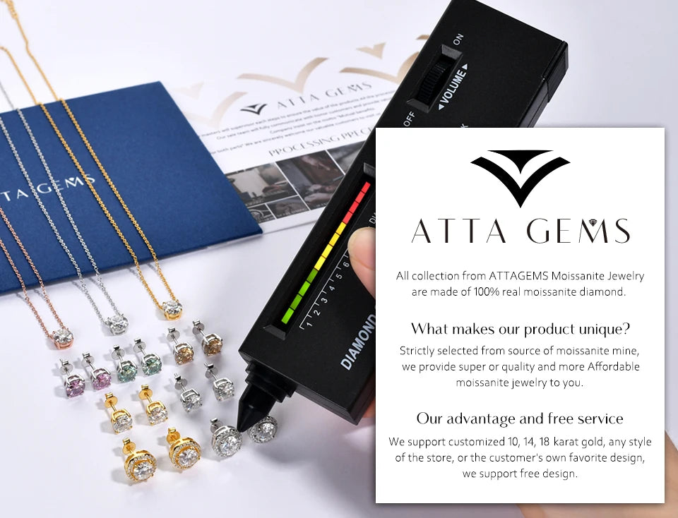 ATTAGEMS 2023 Round Moissanite Ring Real S925 Silver Stackable Rings for Women Pink and Blue Saphire Wedding Band Fine Jewelry