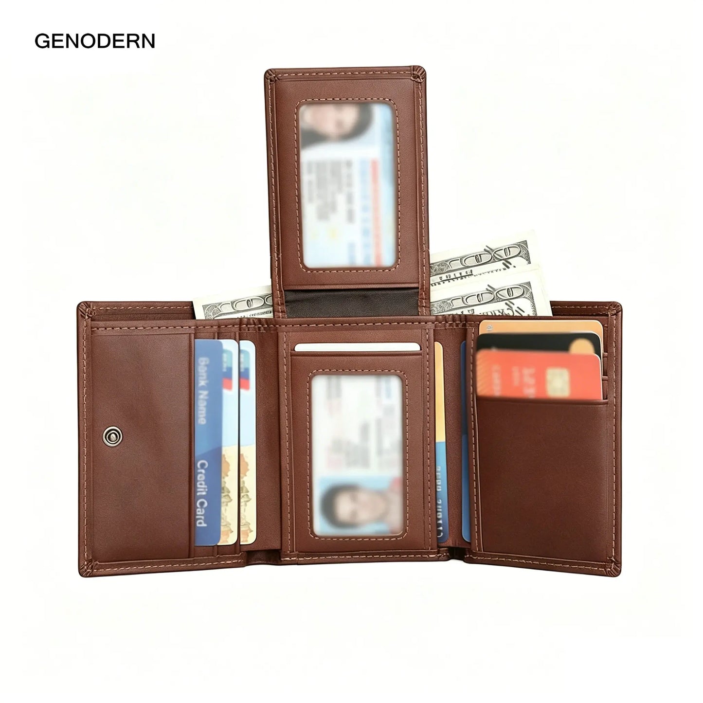 GENODERN Short Trifold Men Wallet with Multi Card Holder Fashion Wallet for Men RFID Blocking Wallet Anti Scanning Leather Purse