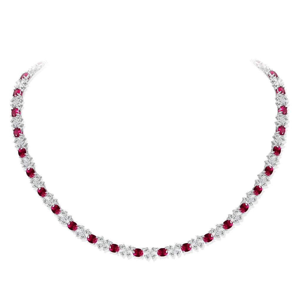 Wong Rain 925 Sterling Silver 4*5MM Sapphire Ruby High Carbon Diamond Gemstone Sparkling Necklace Fine Jewelry Anniversary Gifts