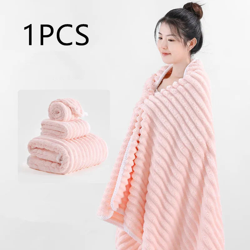 High quality jelly velvet absorbent coral velvet bath towel, household thickened non shedding plush set bathrobe