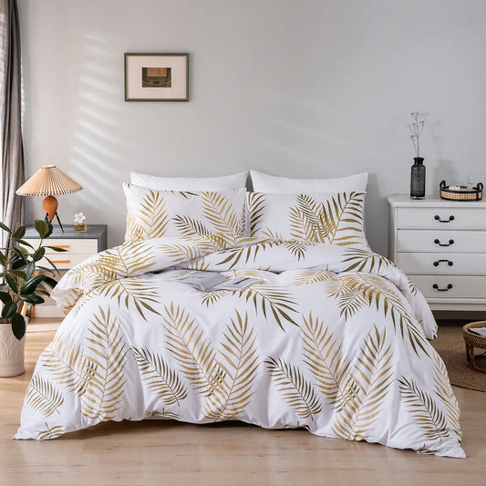Golden Light Shining Green Leaves Tropical Bed Cover Set King Queen Double Full Twin Single Size Bed Linen Set