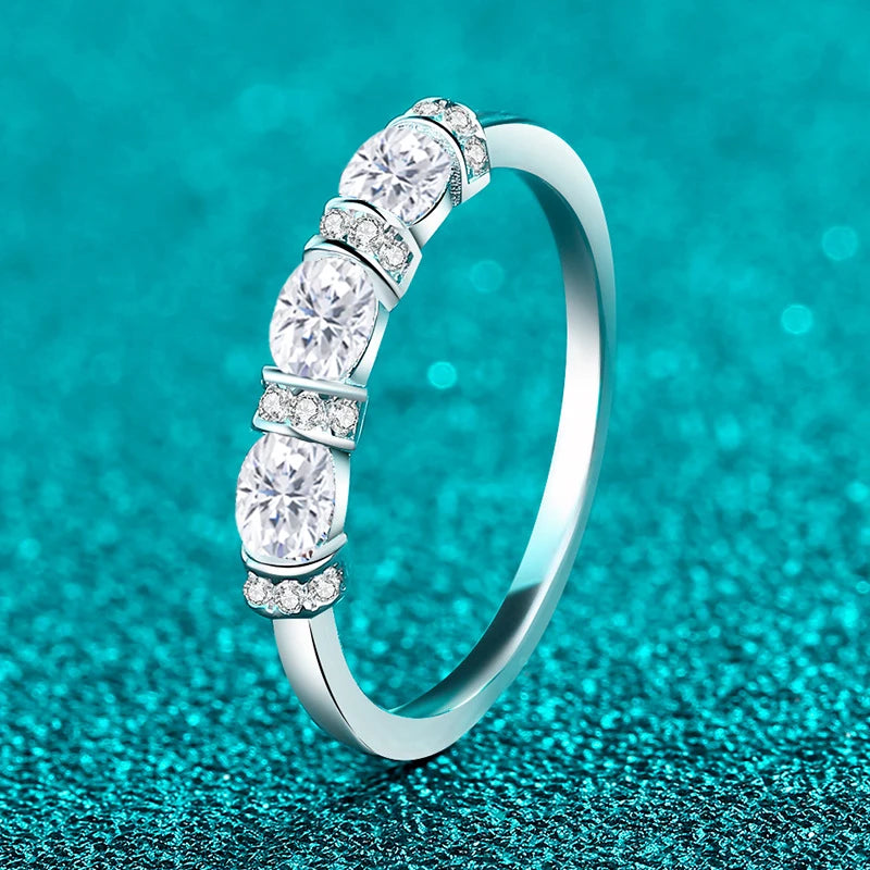 NeeTim Oval Cut Full Moissanite Ring for Women 925 Sterling Silver with White Gold Plated Lab Diamond Wedding Gemstone Rings