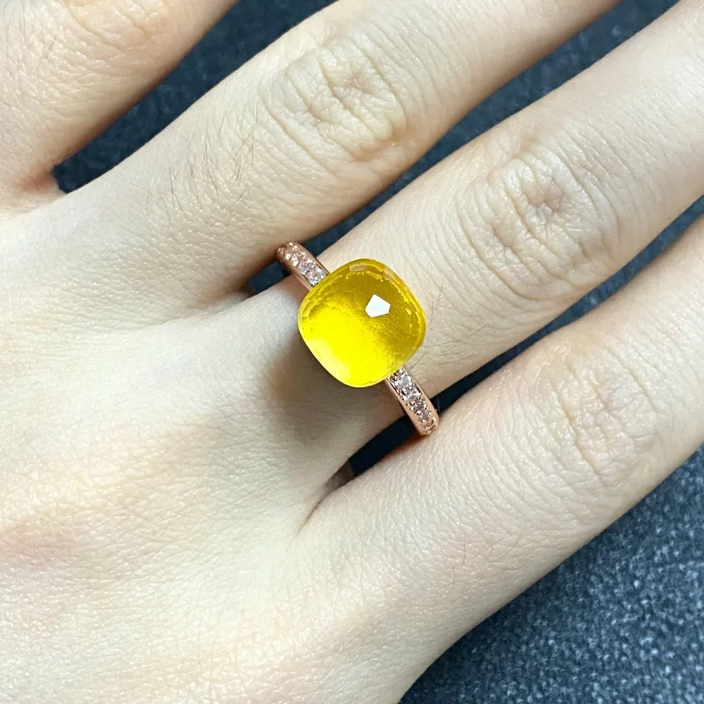 Ladies Square Candy Ring Slim Single Row Zircon Crystal Ring Platinum Plated Amethyst Jewelry Party Gift for Women