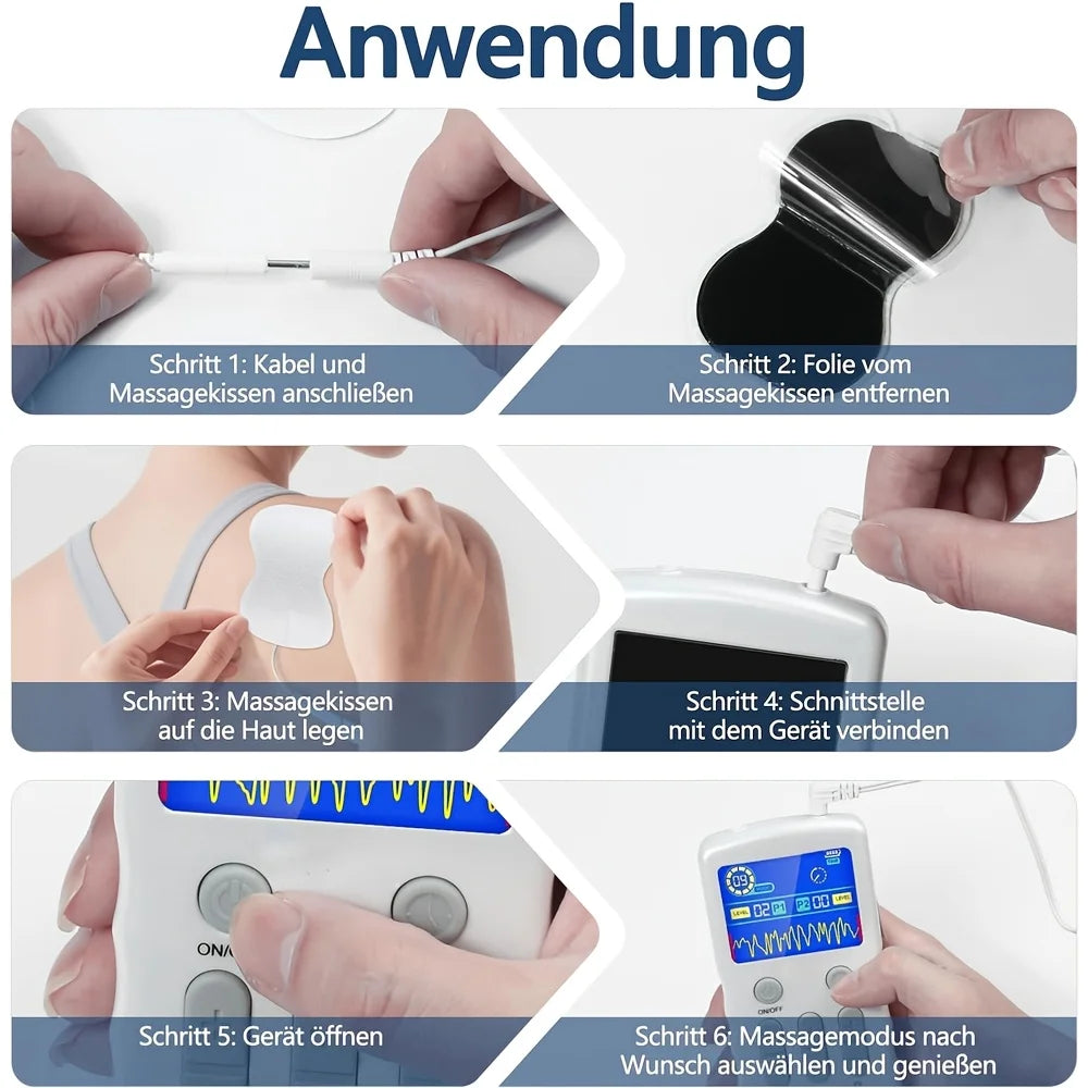 Dual Channel TENS EMS Low Frequency Therapy Machine Rechargeable Multi Modes Adjustable Strength Timing Control with Reusable Pads Portable Body Muscle Pain Relief Massager