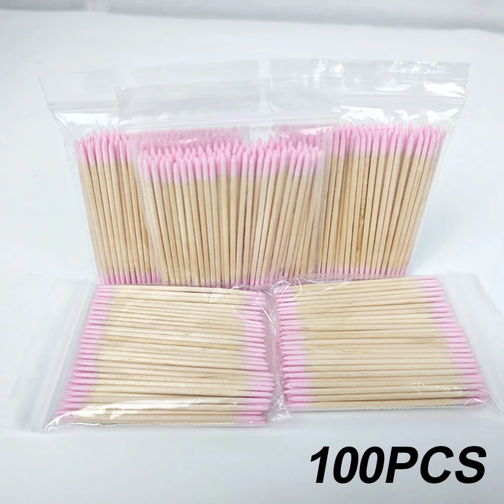 400pcs Pink Double Head Nail Art Cuticle Pusher Remover 7CM Orange Wood Sticks Cotton Swab Clean Tool for Nail Rhinestone Makeup