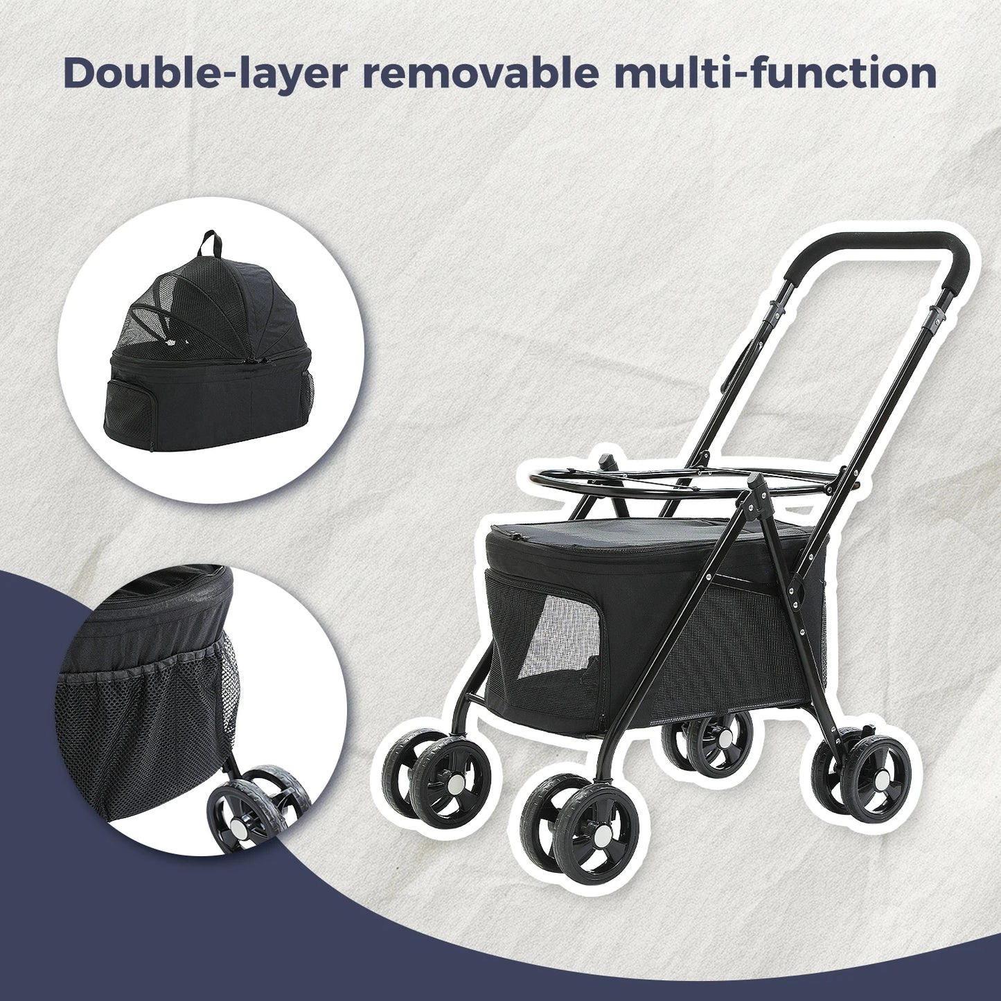 Foldable Pet Stroller 4-Wheel Dog Travel Stroller Pushchair Jogger with Storage Basket for Puppy Cat Pet Suplies Outdoor