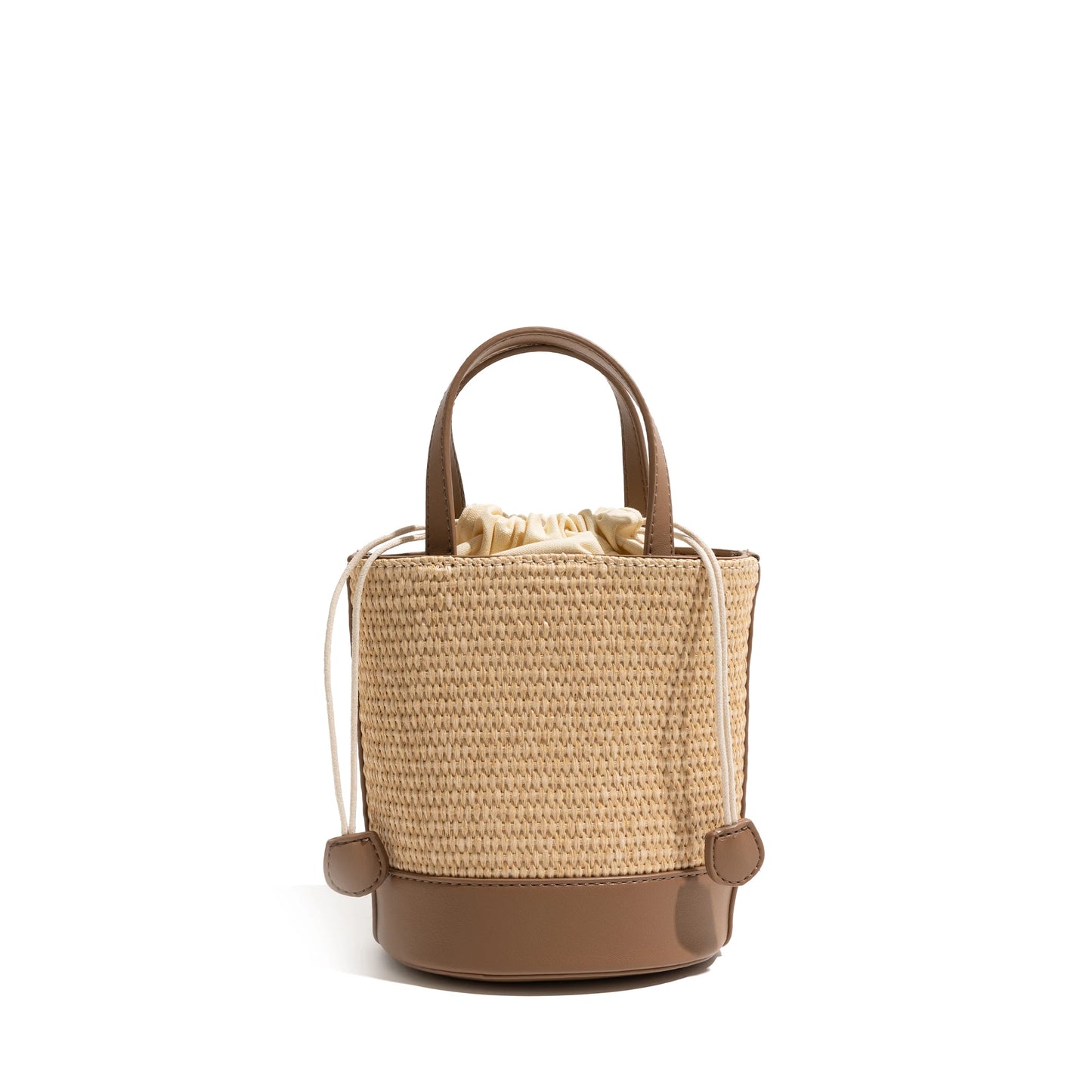 CKKUI Seaside Vacation French Bag Stylish Straw Woven With PU Leather Pouch Summer Large Capacity Handbag Crossbody Bucket Bag