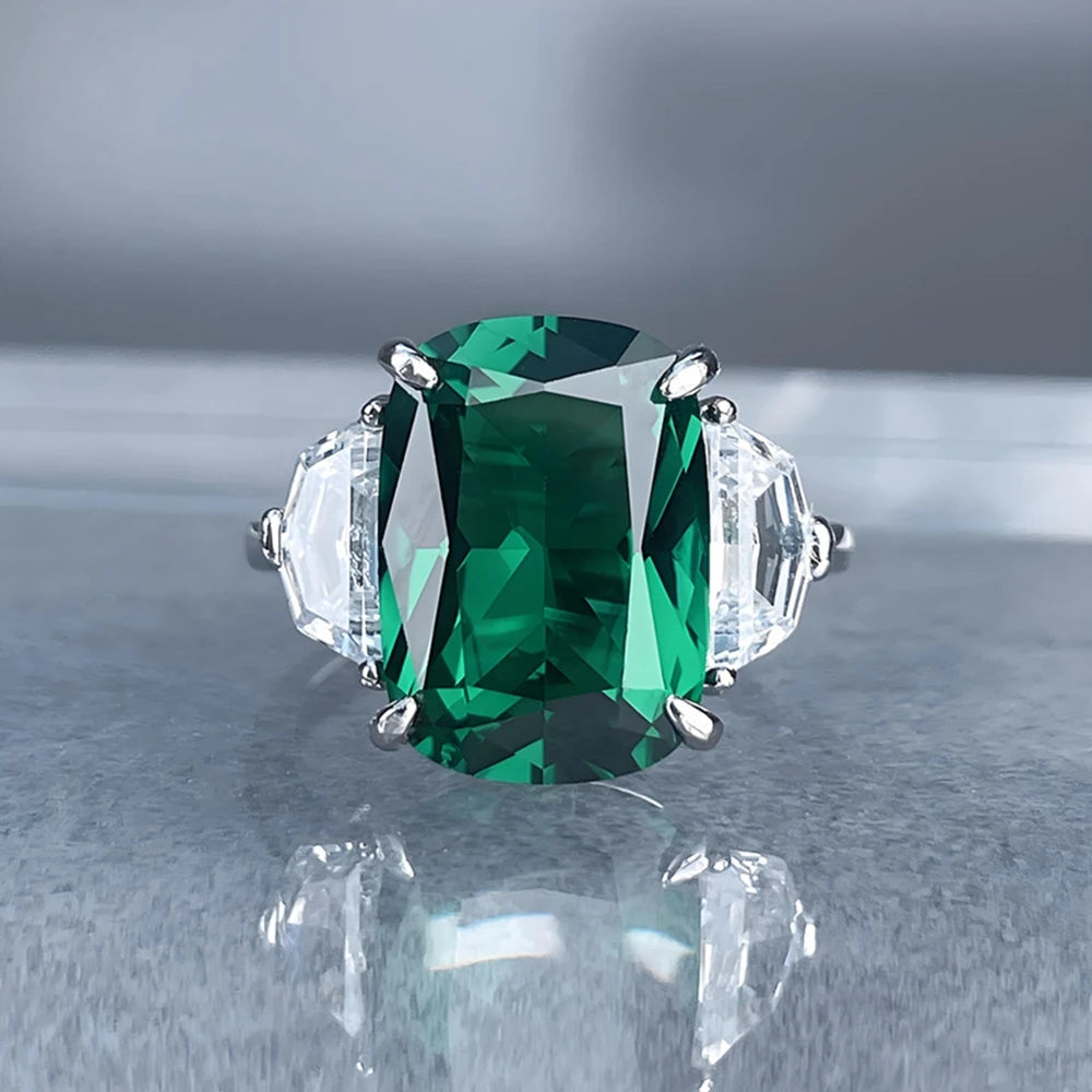 Wong Rain Vintage 925 Sterling Silver 10*14 MM Emerald High Carbon Diamonds Gems Ring for Women Fine Jewelry Anniversary Gifts