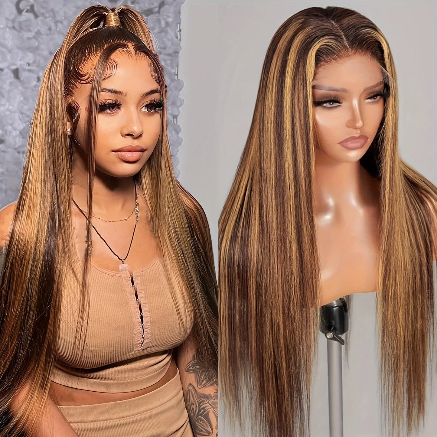 200% Highlight Wig Human Hair 13x4 Straight Lace Front Human Hair Wigs PrePlucked 4/27 Colored Brazilian Hd Lace Frontal Wig