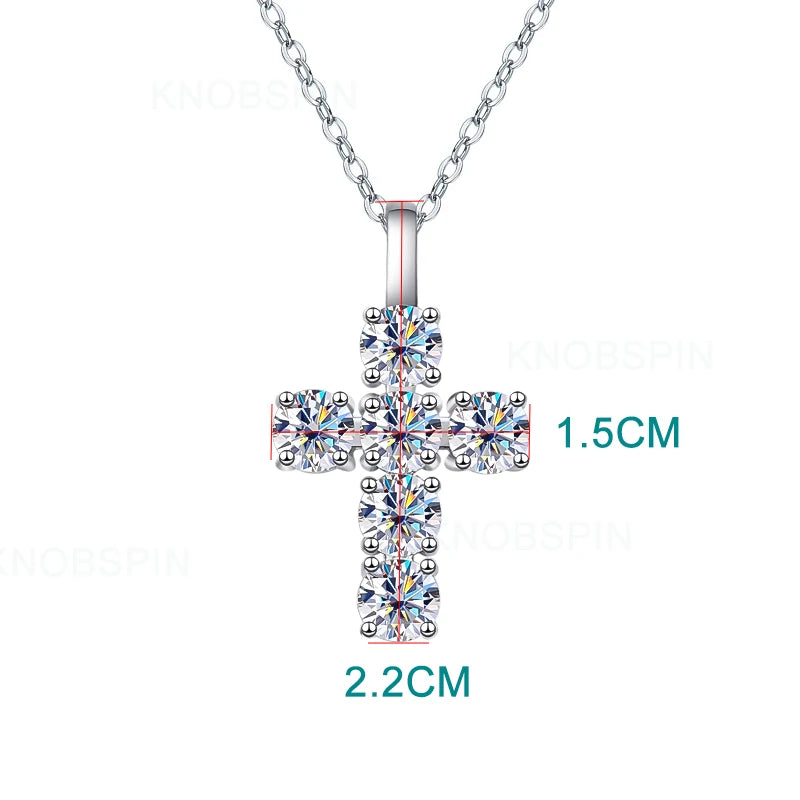 KNOBSPIN 3ct D VVS1 Moissanite Cross Pendant Necklaces for Women Man Sparking Diamond with GRA 100% 925 Sterling Silver Necklace