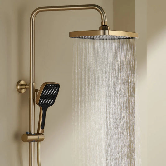 Brush Gold Atmosphere Rain Shower Faucet Bathtub LED Digital Hot Cold Thermostatic Shower System Bathtub Wall Mount Bath Tap Set