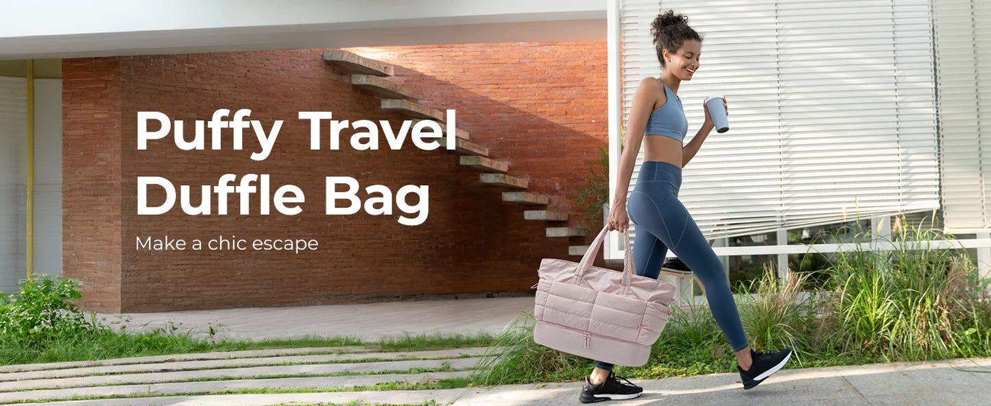 BAGAMRT Travel Bags Puffy Tote Bag Large Capacity Quilted Shoulder Handbag traveling Luggage Bags with Shoe Separation