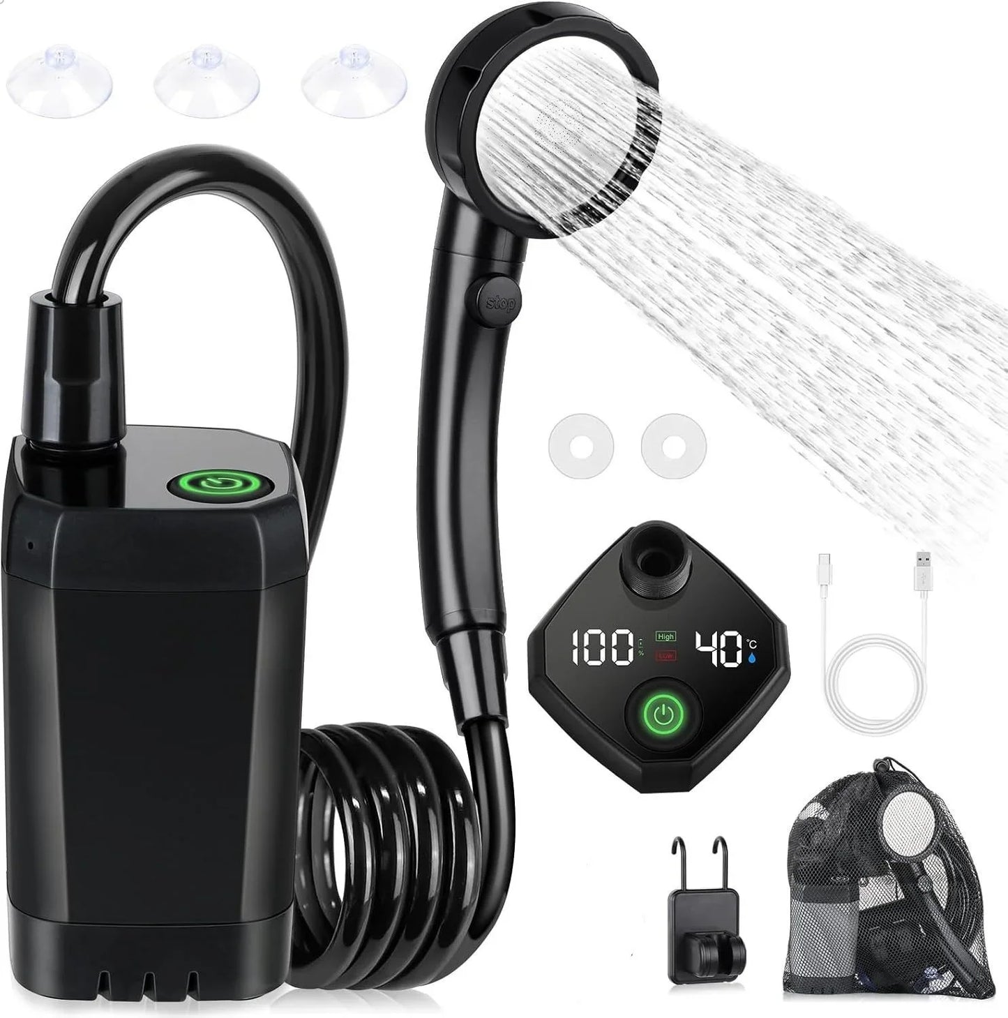Portable Outdoor Rechargeable Electric Shower Pump USB Powered Waterproof for Outdoor Camping Beach Hiking Pet Bath Car Wash