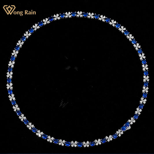 Wong Rain 925 Sterling Silver 4*5MM Sapphire Ruby High Carbon Diamond Gemstone Sparkling Necklace Fine Jewelry Anniversary Gifts