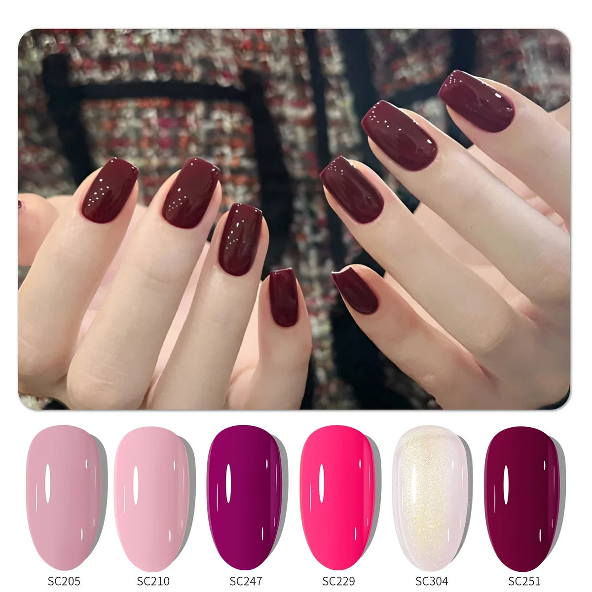 6pcs 7ml Cat Eye Gel Nail Polish Set, 6 Colors Pink Red Brown Green Blue Rose Nude Holographic Semi-permanent Gel Polish Kit top