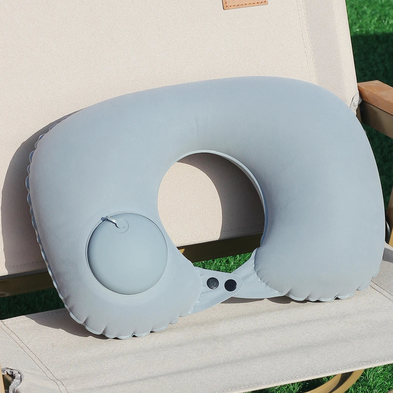 1PC Auto-Pump Inflatable U-Shaped Neck Pillow, Vivid Color Foldable & Portable Design, Ideal for Camping, Travel, and Nap Use.