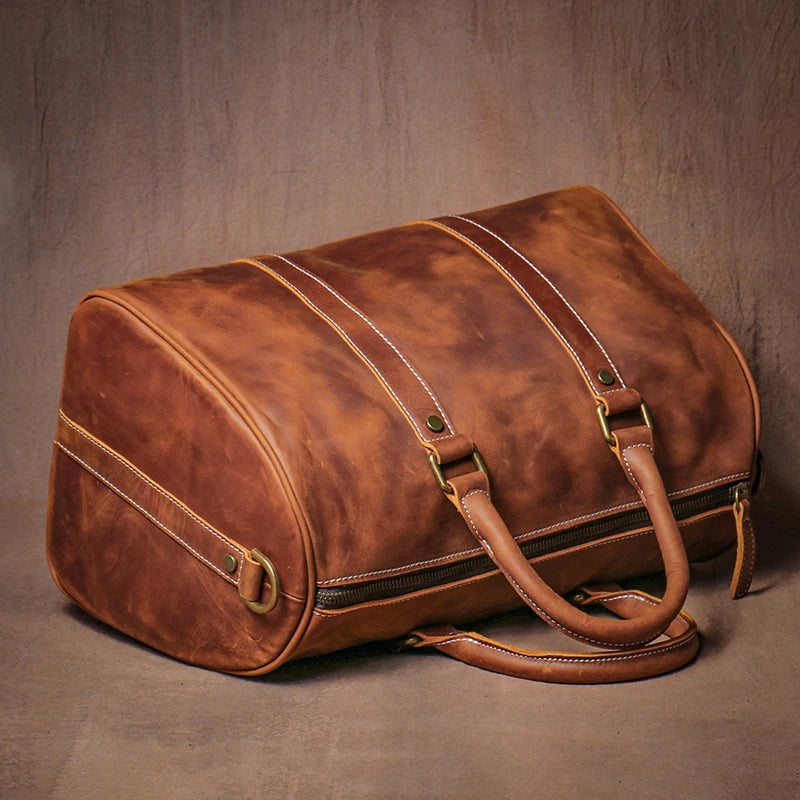 GURO Retro Higher Quality Cowhide Travel Bags  Men's Genuine Leather Handbag Women Luxury Weekend Fitness Bag Short Trip Luggage