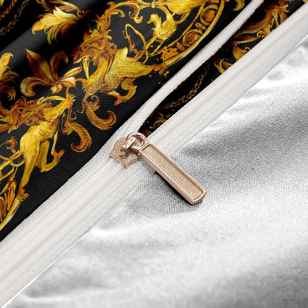 Luxury Baroque Pattern Bedding Set Golden Duvet cover set Twin Double Queen King Size Comforter cover set for Gift Bed Linen
