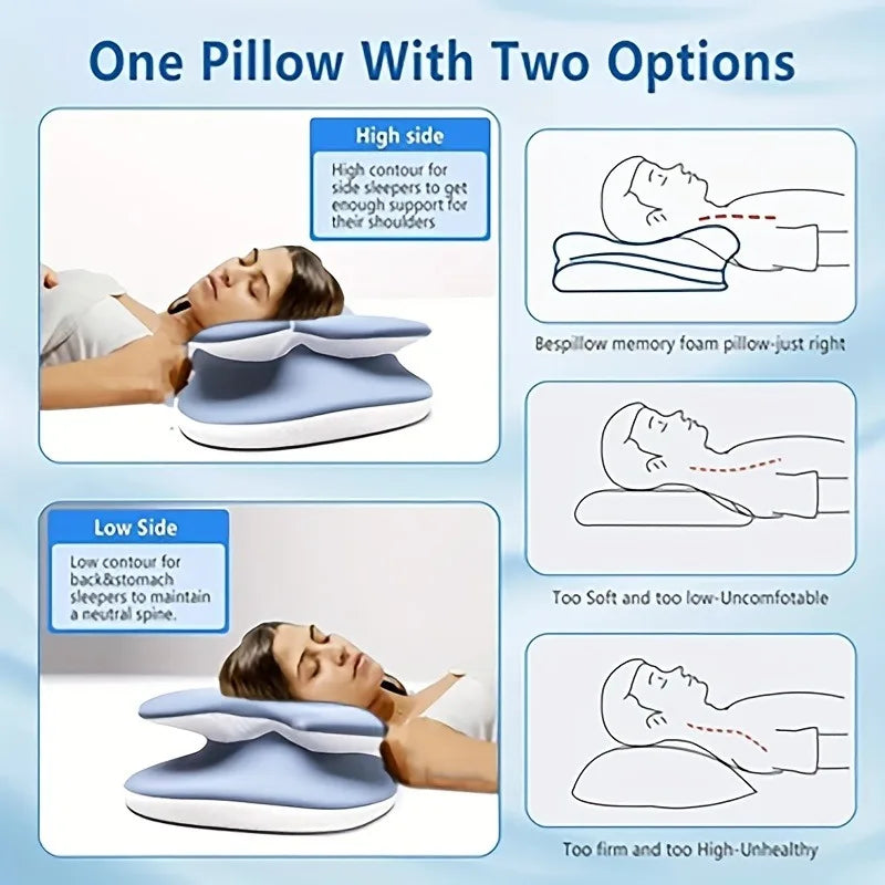 1pcs Ergonomic Memory Foam Cervical Pillow for Neck Pain Relief - Contoured Support Orthopedic Sleeping Pillow