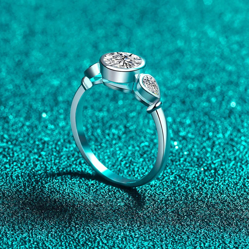 NeeTim Pear Round Cut Full Moissanite Ring for Women 925 Sterling Silver with White Gold Plated Lab Diamond Rings Wedding Band