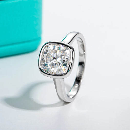 AnuJewel 3ct D Color Cushion Cut Moissanite Bezel Engagement Wedding Ring 925 Sterling Silver Rings For Women Jewelry Wholesale