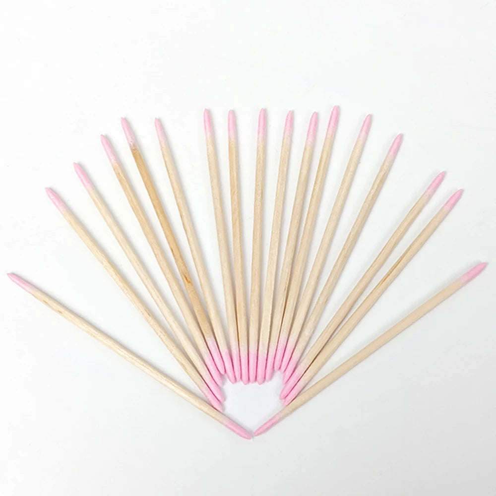 400pcs Pink Double Head Nail Art Cuticle Pusher Remover 7CM Orange Wood Sticks Cotton Swab Clean Tool for Nail Rhinestone Makeup