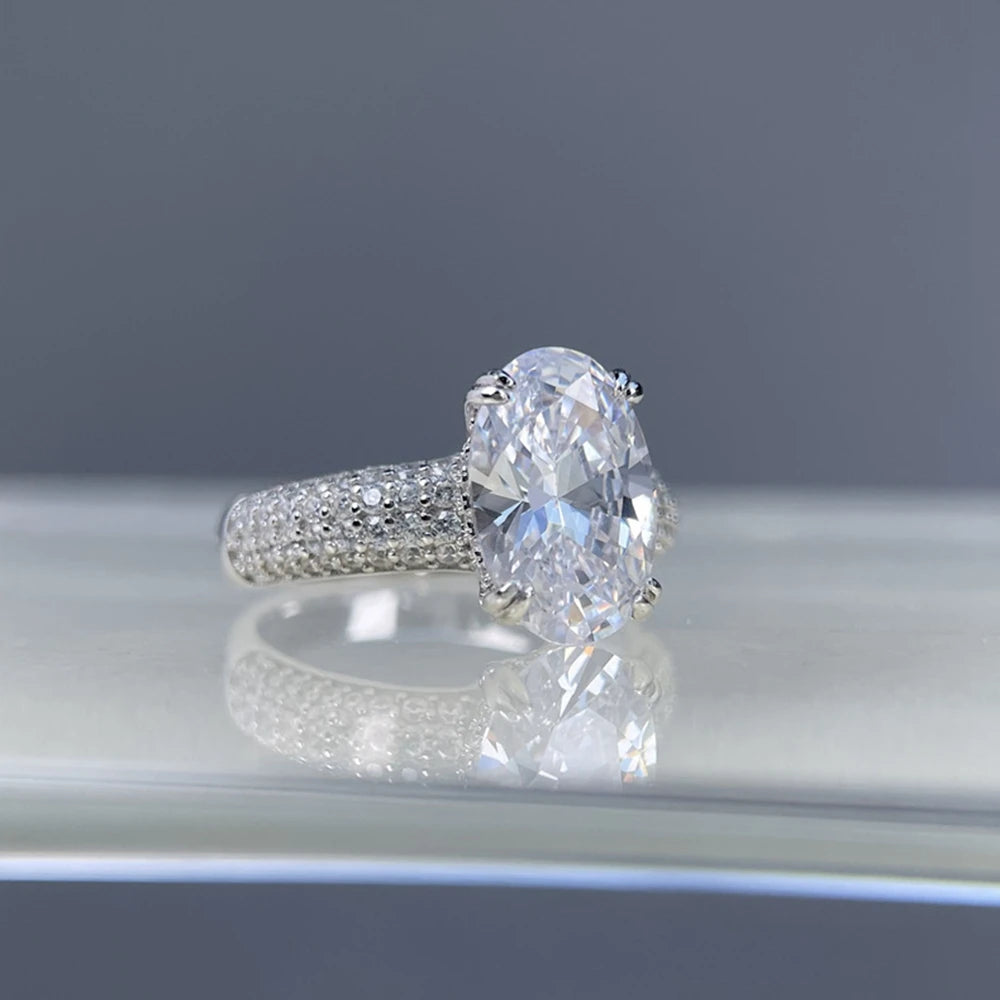 Wong Rain 925 Sterling Silver Oval Cut 8*12 MM Lab Sapphire Citrine High Carbon Diamond Gem Wedding Engagement Ring Fine Jewelry