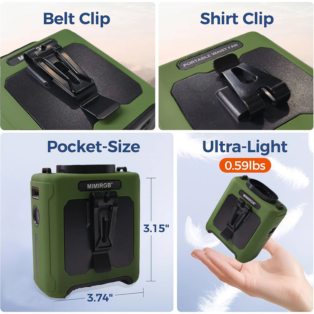 20000mAh Portable Outdoor Waist Fan Hanging Neck Strong Wind LED Lighting Outdoor Emergency Power Supply Suitable Outdoor Work