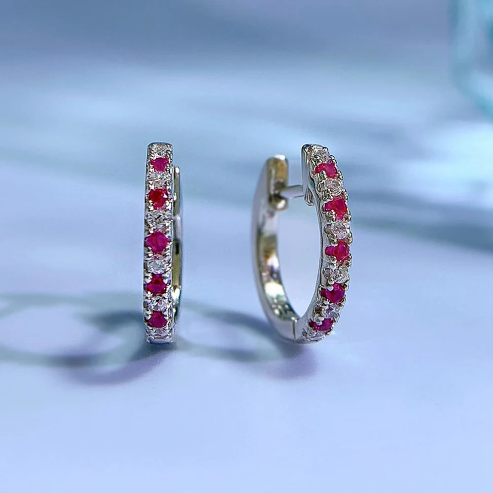 Wong Rain 925 Sterling Silver Sapphire Emerald Ruby High Carbon Diamond Gemstone Hoop Earrings Wedding Fine Jewelry Wholesale