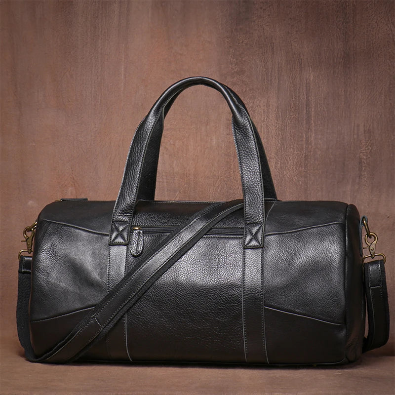 GURO Vintage Crazy Horse Cowhide Travel Bag Men's Real Leather Handbag Casual Weekend Camping Luggage Bag Daily Gym Shoulder Bag