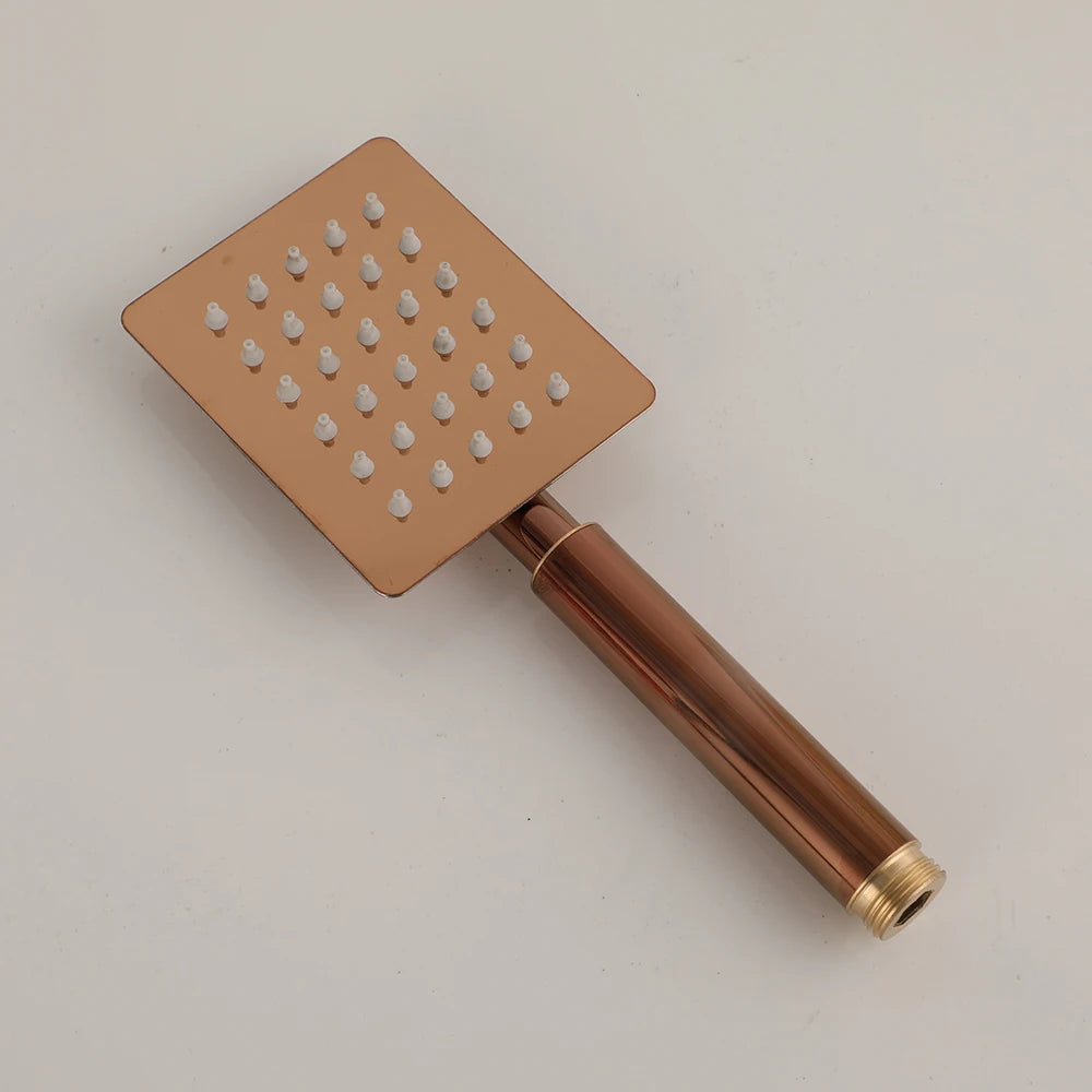 Monite Rose Golden Shower Faucet Rainfall Square Head Pink Gold Bathroom Bathtub Shower Set Faucet w/Hand Shower & Bathtub Mixer