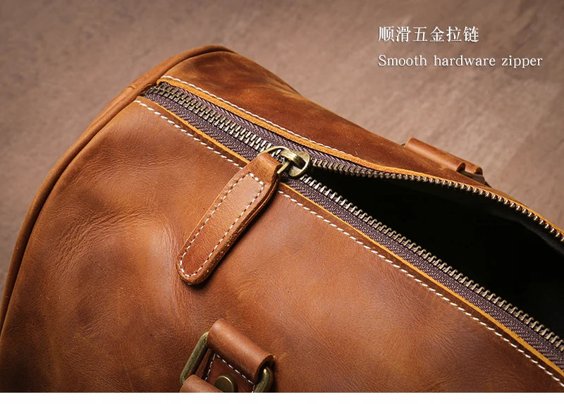 GURO Retro Higher Quality Cowhide Travel Bags  Men's Genuine Leather Handbag Women Luxury Weekend Fitness Bag Short Trip Luggage