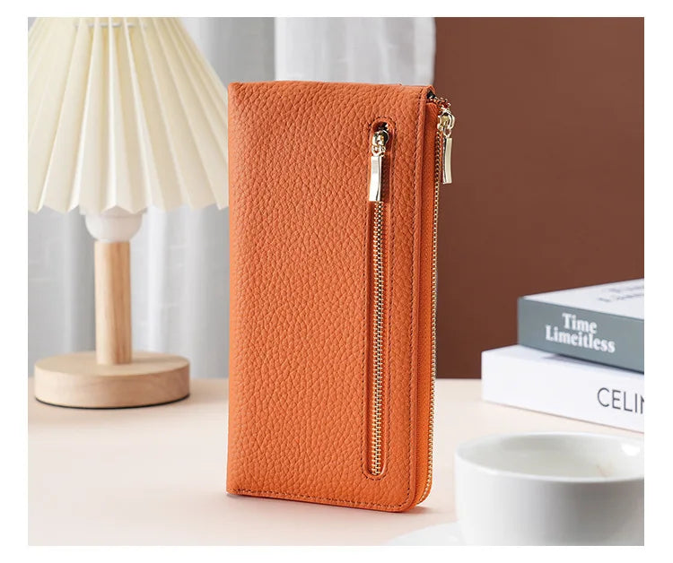 Women's Genuine Leather Long Wallets Cowhide Coin Purse Multi-card  Wallet for Women