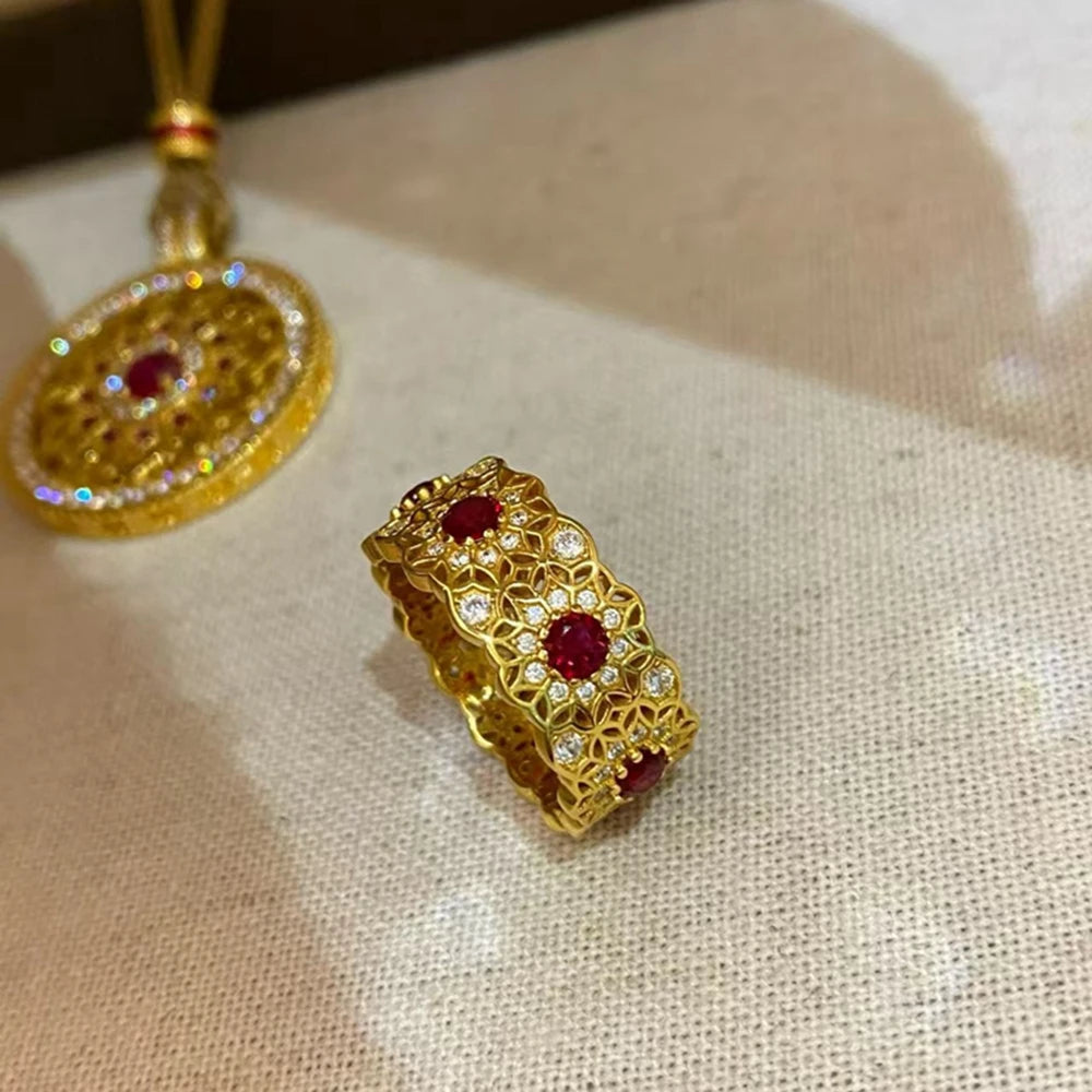 Wong Rain Vintage 925 Sterling Silver Round Cut Ruby High Carbon Diamond Gem Row Ring for Women Fine Jewelry Anniversary Gifts