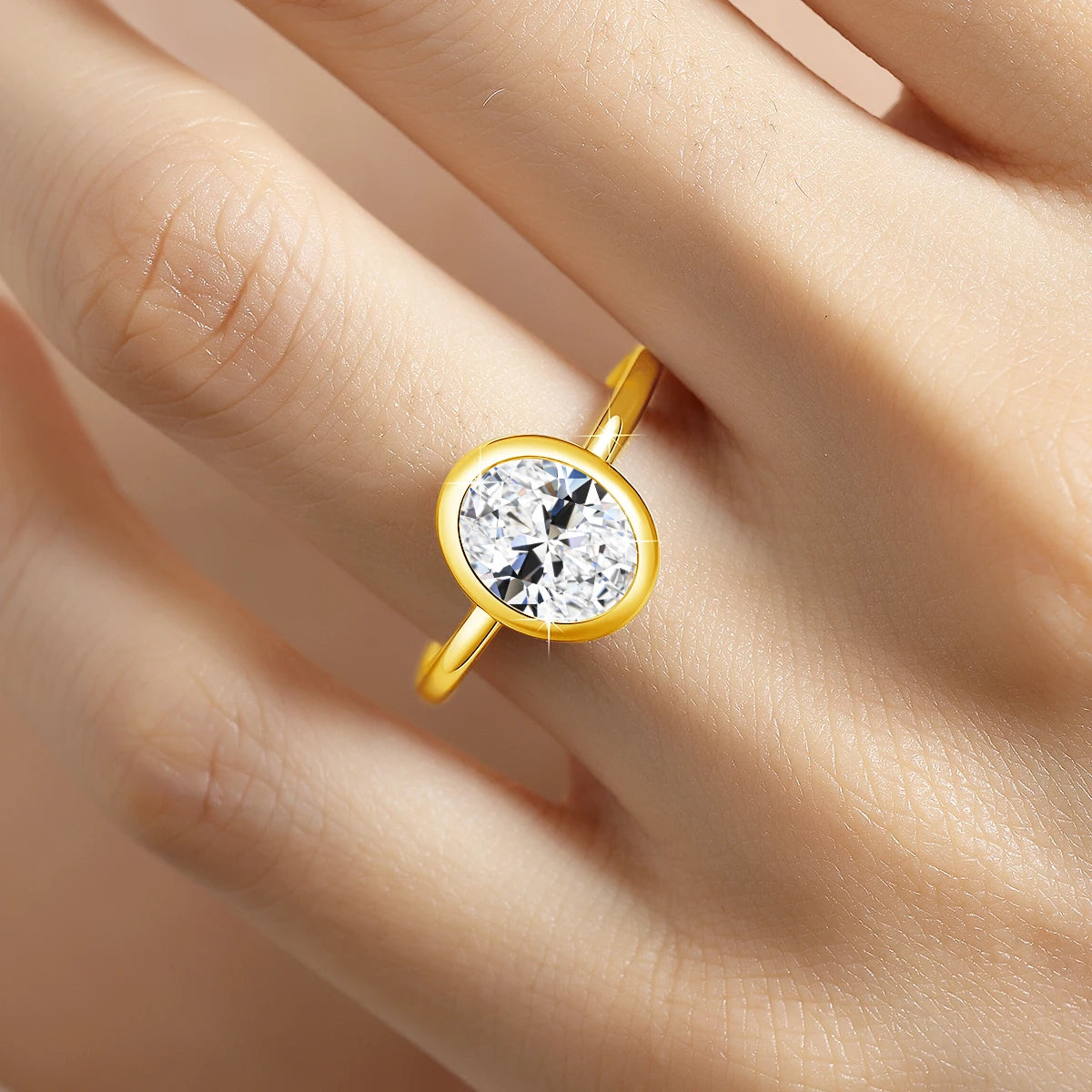 2CT Oval Cut Moissanite Ring Bezel Setting 925 Sterling Silver Solitaire Rings for Women Engagement Wedding Anniversary Jewelry