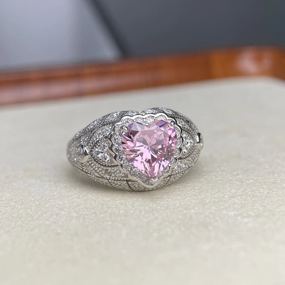 Wong Rain 925 Sterling Silver Heart Cut 8 MM Citrine Sapphire High Carbon Diamond Ring for Women Fine Jewelry Anniversary Gifts