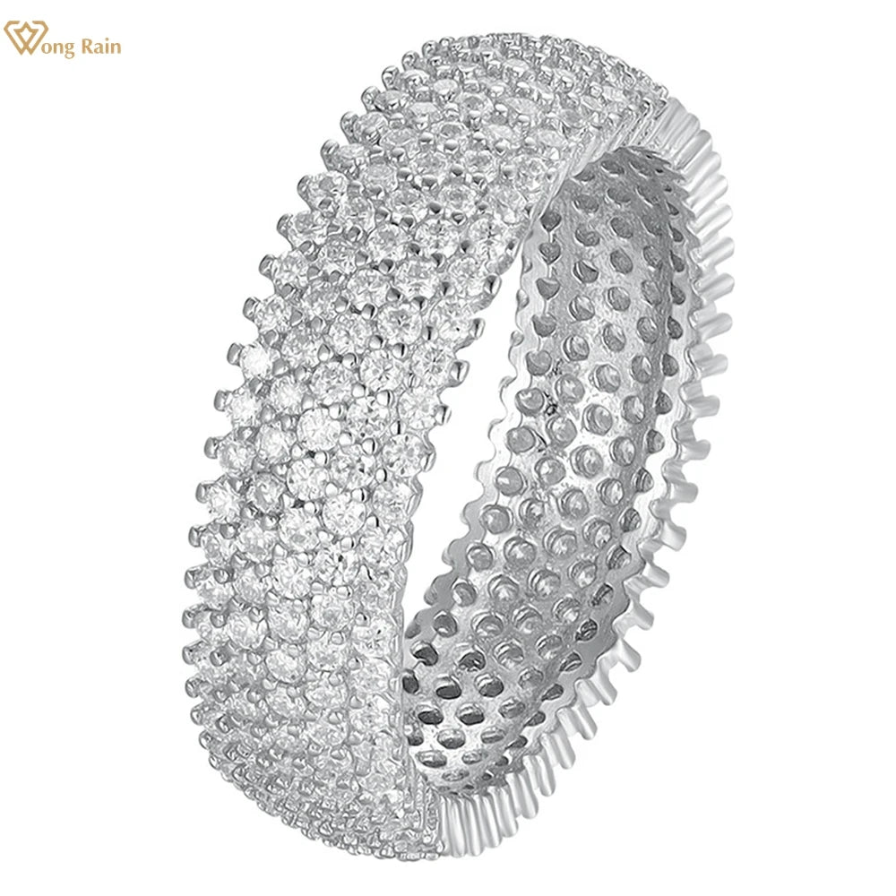 Wong Rain 925 Sterling Silver 3EX VVS1 D Color Real Moissanite Diamonds Gems Row Ring Wedding Party Fine Jewelry Band Wholesale