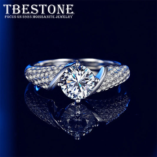 Tbestone  Real Moissanite Diamond Ring D Color 1 CT925 Sterling Silver Fully Set Gemstones Beautiful Wedding Gift for Women