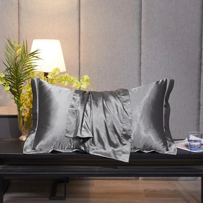 Luxury Silky Smooth Satin Pillowcase Solid Color Envelope Pillow Case Bedding Bedroom Sleep Pillowcover 48x74