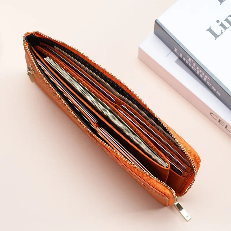 Women's Genuine Leather Long Wallets Cowhide Coin Purse Multi-card  Wallet for Women
