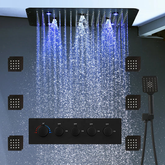 Bathroom 20inch 50x50cm Shower Head Panel Faucet Rain Mist Laterfal Jets Thermostatic Valve Mixer System SPA Massage Set