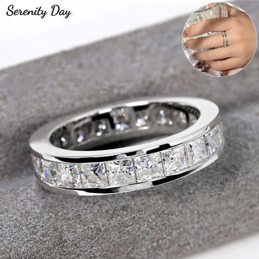 Serenity 6.6cttw Princess Cut D Color Moissanite Rings for Women Men 100% S925 Sterling Silver Plated 18K Row Rings Fine Jewelry