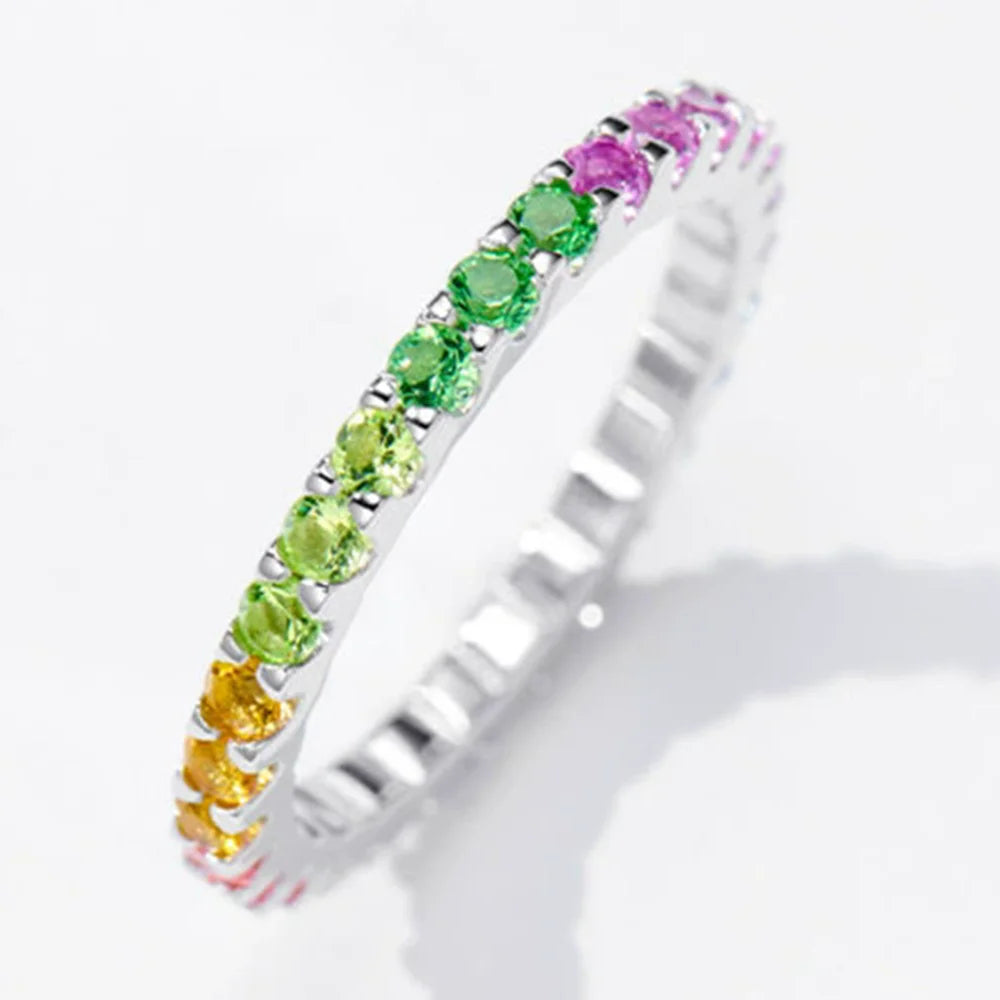 Wong Rain Solid 925 Sterling Silver Colorful  Lab Sapphire Gemstone Row Ring for Women Fine Jewelry Wedding Band Gifts Wholesale
