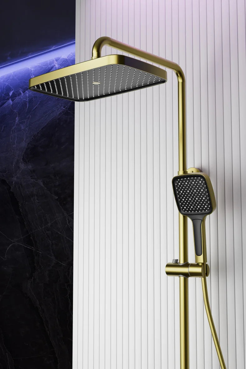 Brush Gold Atmosphere Rain Shower Faucet Bathtub LED Digital Hot Cold Thermostatic Shower System Bathtub Wall Mount Bath Tap Set