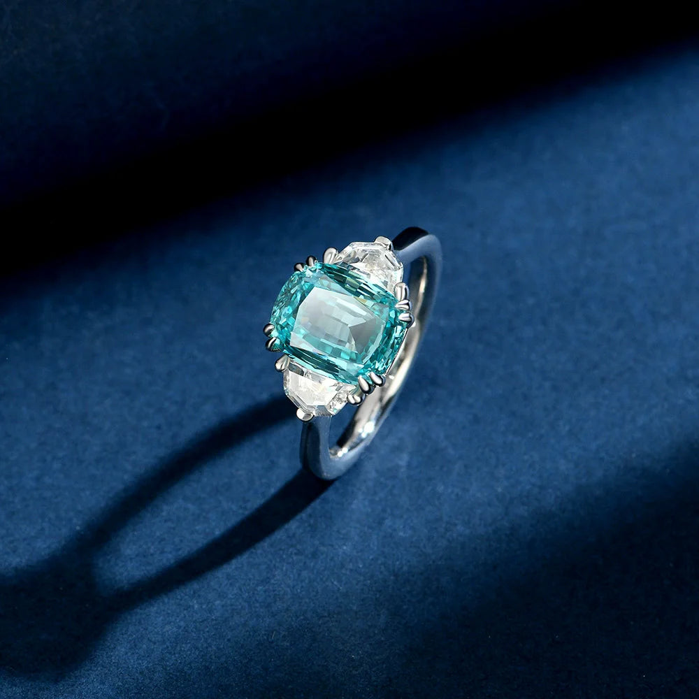 Wong Rain 925 Sterling Silver 4CT Paraiba Tourmaline Padparadscha High Carbon Diamond Gems Wedding Engagement Rings Fine Jewelry